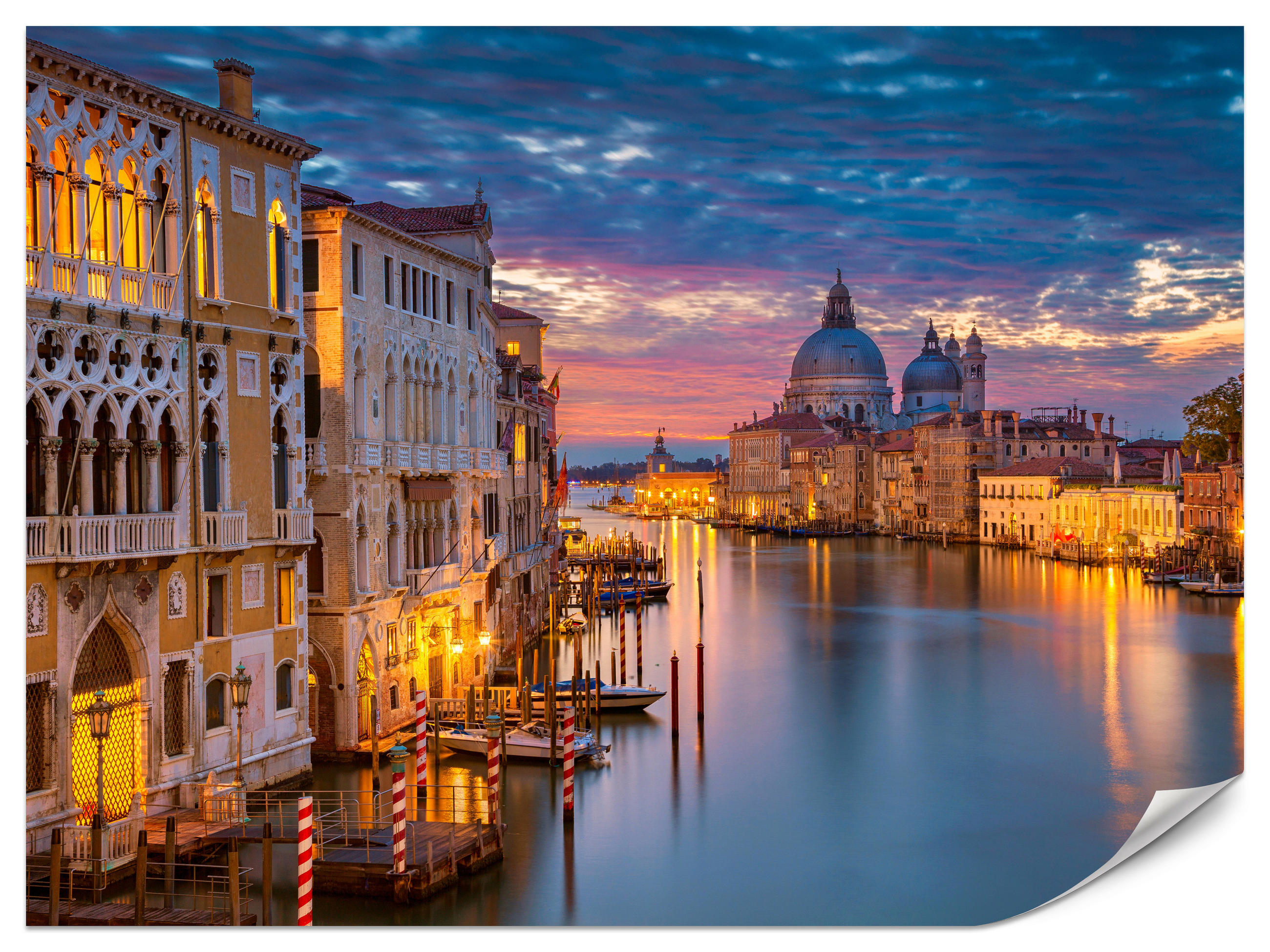 FOTOTAPETE für Wohnzimmer Venedig Nacht Panorama Historisch 100x70 - Violett/Rosa, Papier (100/70cm) - Muralo