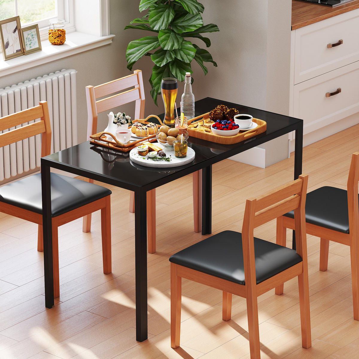ESSTISCH Küchentisch für 4 Personen, Esszimmertisch für Küche Metall, Schwarz - Schwarz, Metall (120/60/75cm) - HOMCOM