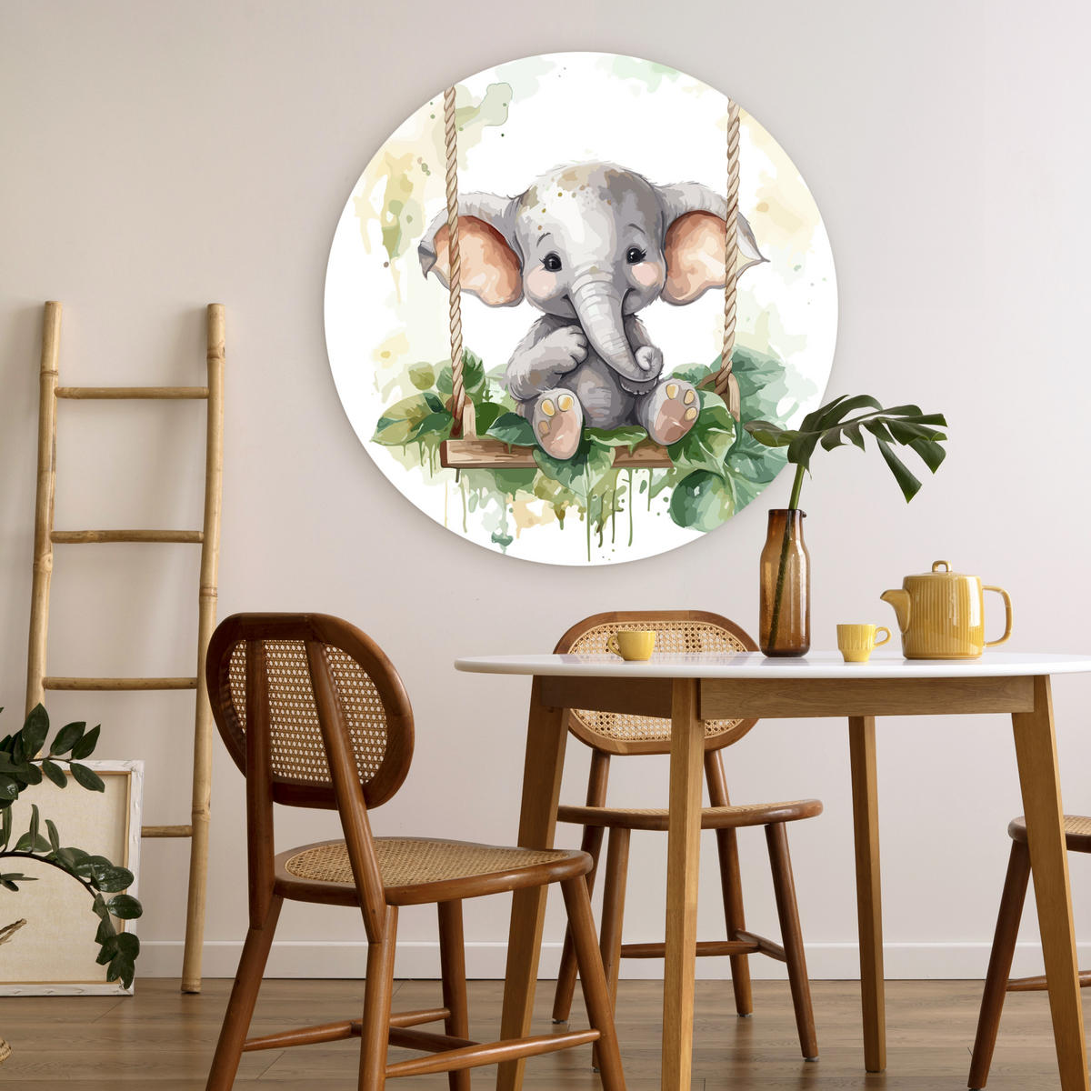 WANDBILD Elefant - Tier - Kinder - Dschungel 90x90 cm - Hellgrau, Kunststoff (90/90cm) - MuchoWow