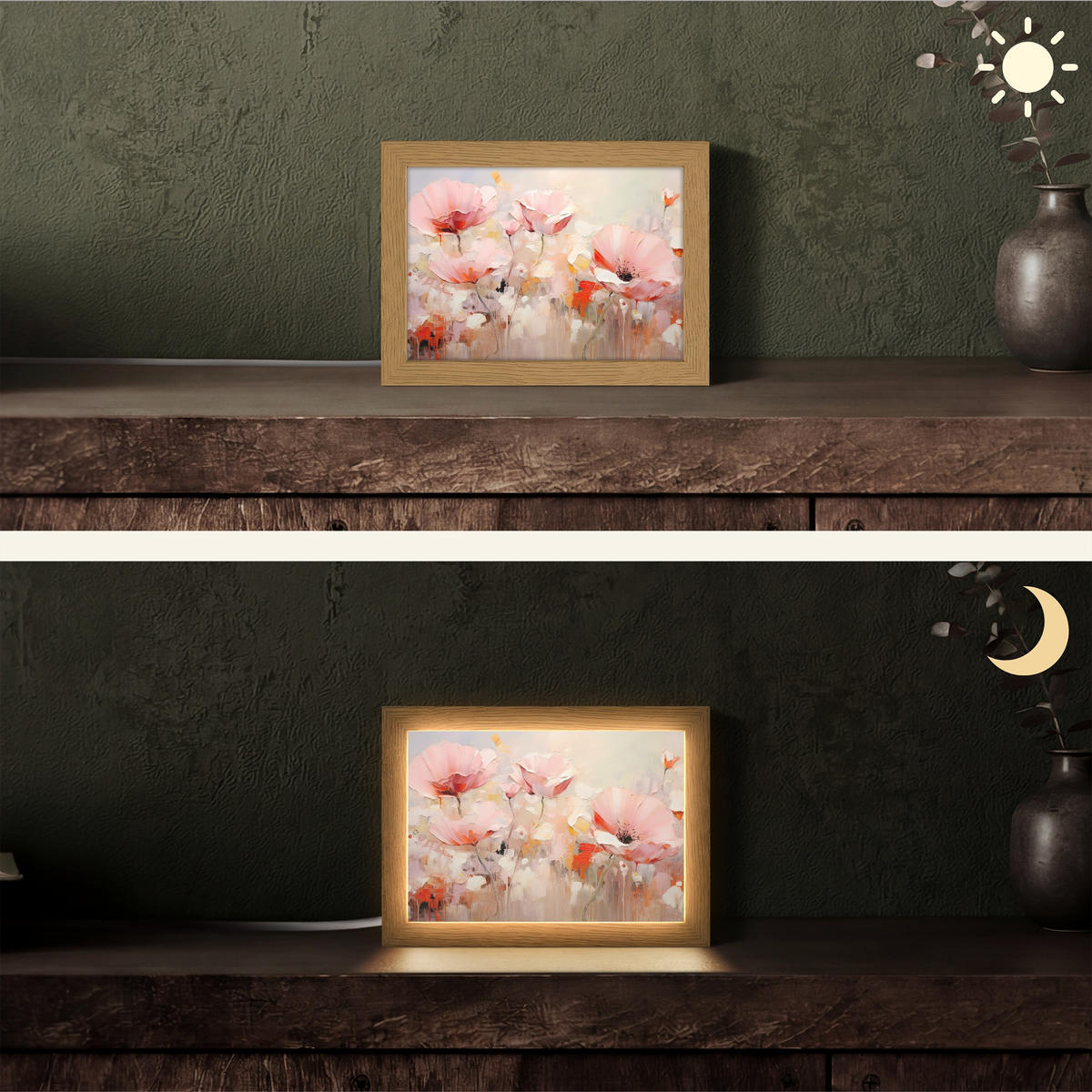 STOLNÍ LAMPA Květiny - Akvarel - Růžová - Abstraktní - Umění 20x15 cm - antracitová, kompozitní dřevo (8/20/15cm) - OnlyWow