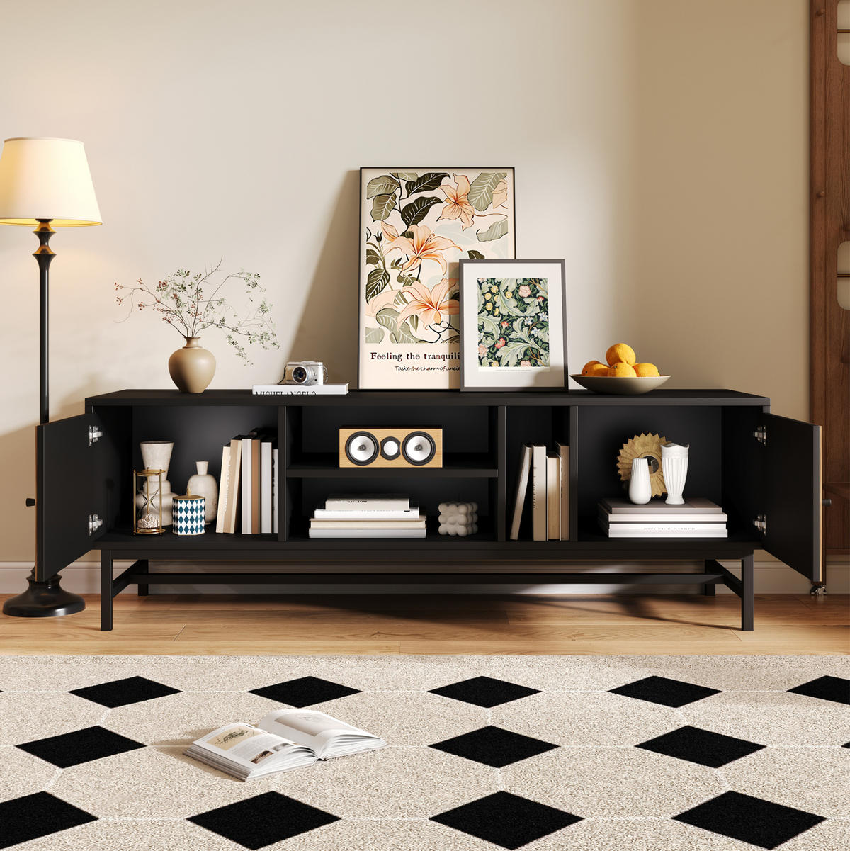 TV-SCHRANK mit Stauraum 150 cm Schwarz Holzoptik - Schwarz, Holzwerkstoff (38/55/150cm) - Beauniv