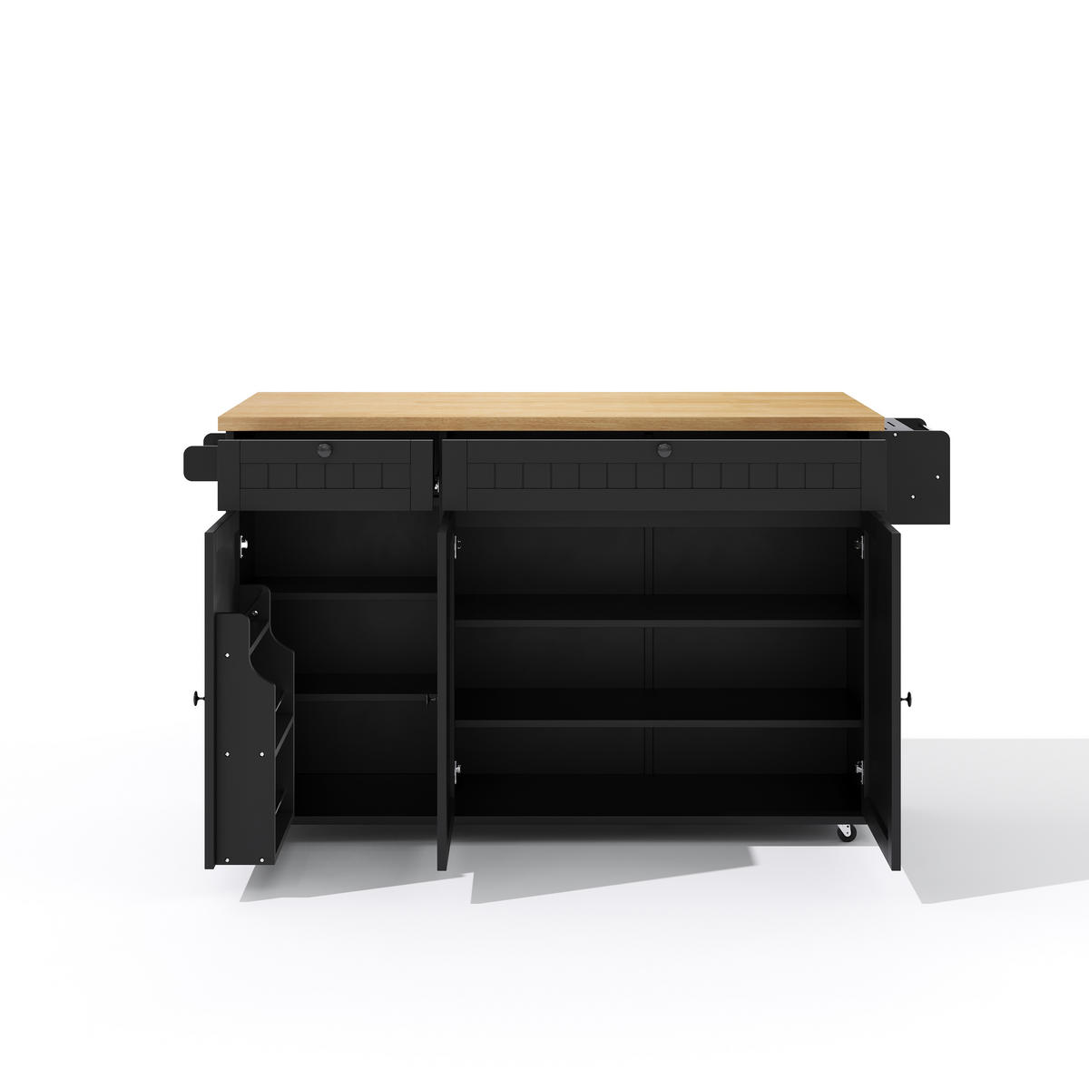 KÜCHENINSEL mit Rollen Schwarz mit Klappplatte, 2 Schubladen, Schrank und Türregal - Schwarz, Holz/Holzwerkstoff (137/89.5/70cm) - Oxeza