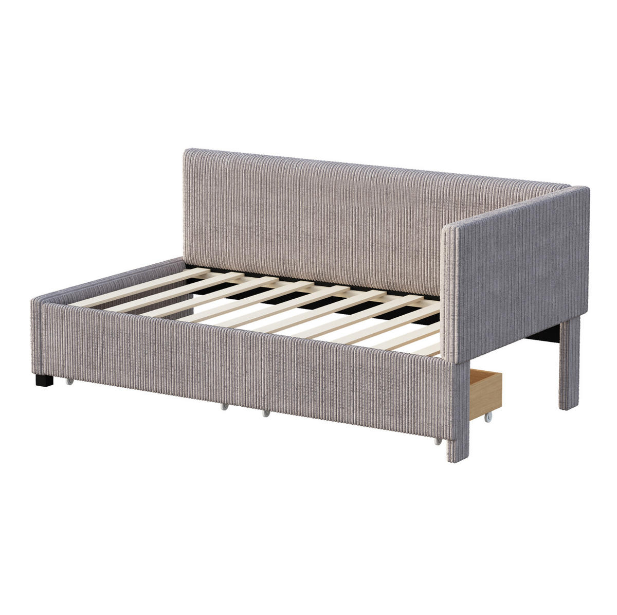 POLSTERBETT 90/200 cm Grau aus Stoff mit 2 Stauraumschubladen - Grau, Leder (90/200cm) - OKMYHOME
