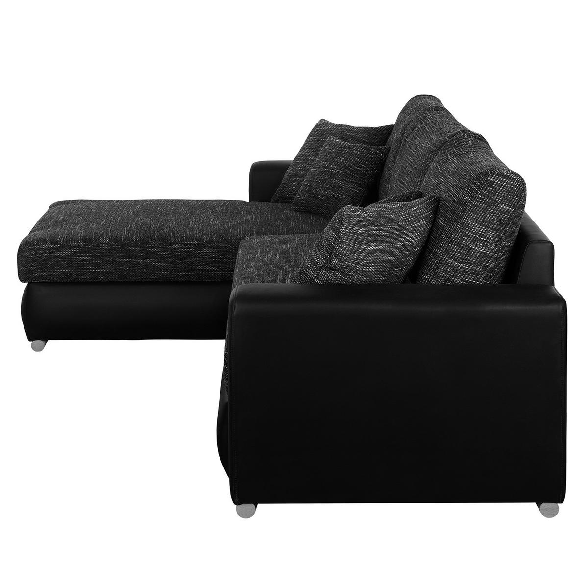 ECKSOFA mit Schlaffunktion - Kunstleder / Strukturstoff - Schwarz, Kunststoff (285/170cm) - home24