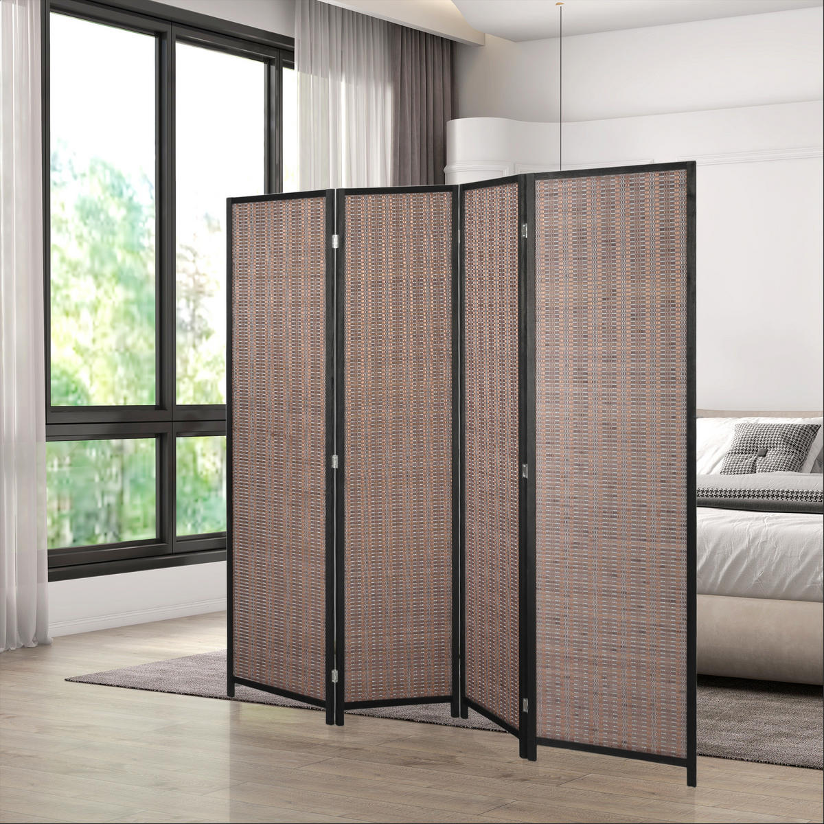 PARAVENT DE-14273 4-teilig, klappbar 180x180 cm Braun - Braun, Naturmaterialien (180/180/1.7cm) - ComfortXL