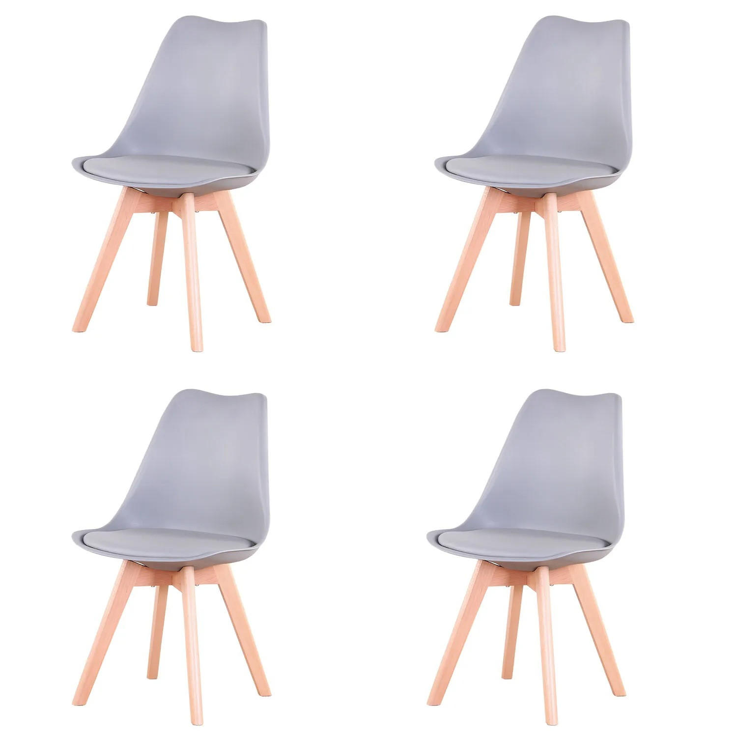 ESSZIMMERSTUHL Skandi PU Gepolstert Buchenholzbeine Grau 4-teilig - Grau, Textil (49/83/42cm)