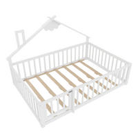HAUSBETT 140/190 cm DE-03288, mit Geländer und Schloss, in Weiß - Weiß, Holz/Holzwerkstoff (140/190cm) - ComfortXL
