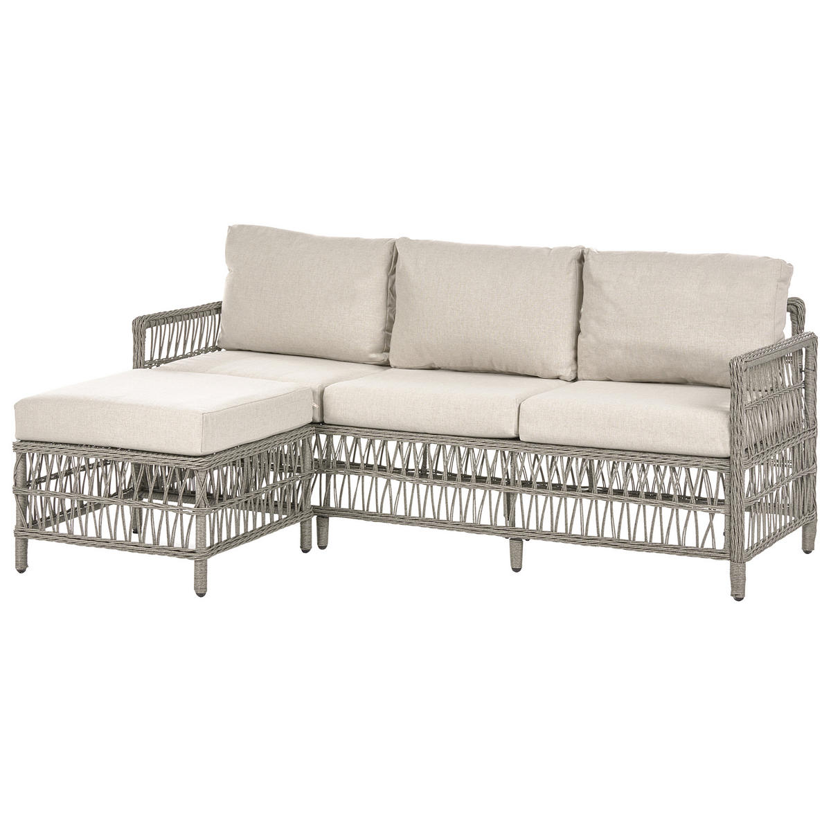 GARTENSOFA mit Ottomane 3-Sitzer Polyrattan Grau Ofena - Grau, Kunststoff (186/83/66cm) - Beliani