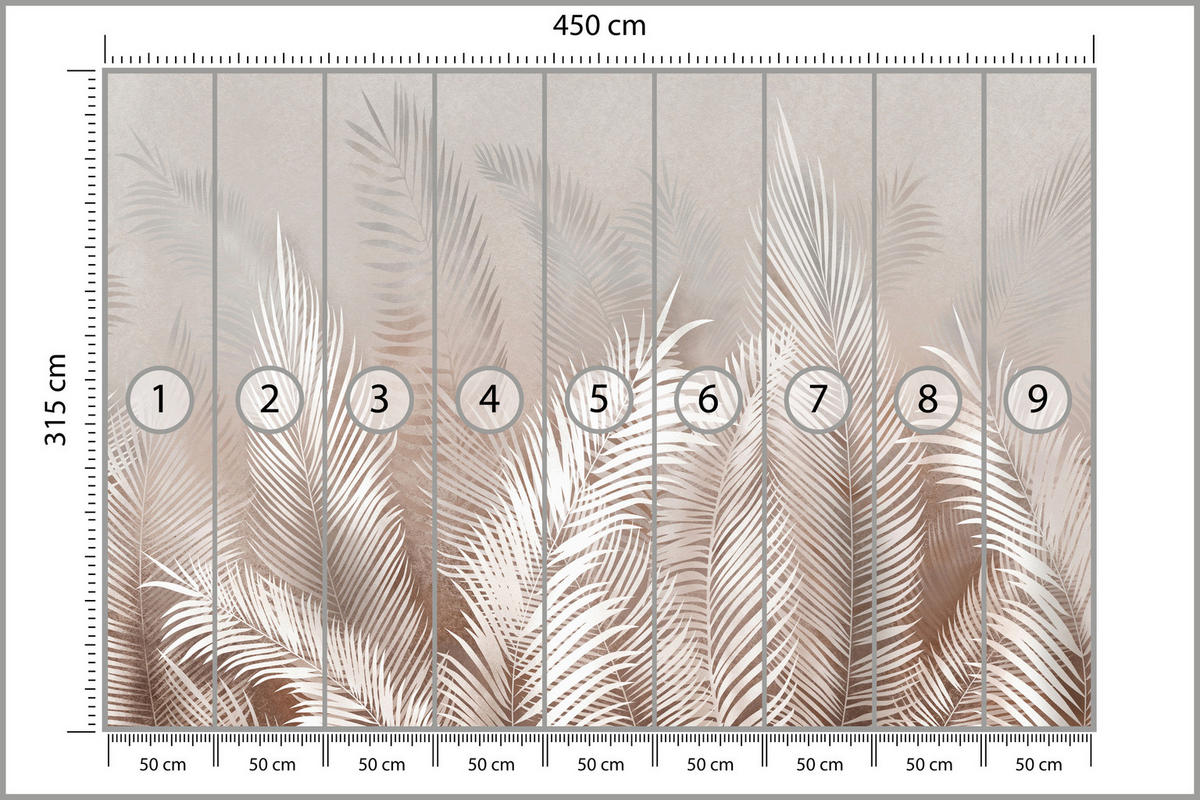 FOTOTAPETE Palmenblätter tropische Pflanzen 450x315cm - Beige/Braun, Papier (450/315cm) - Muralo