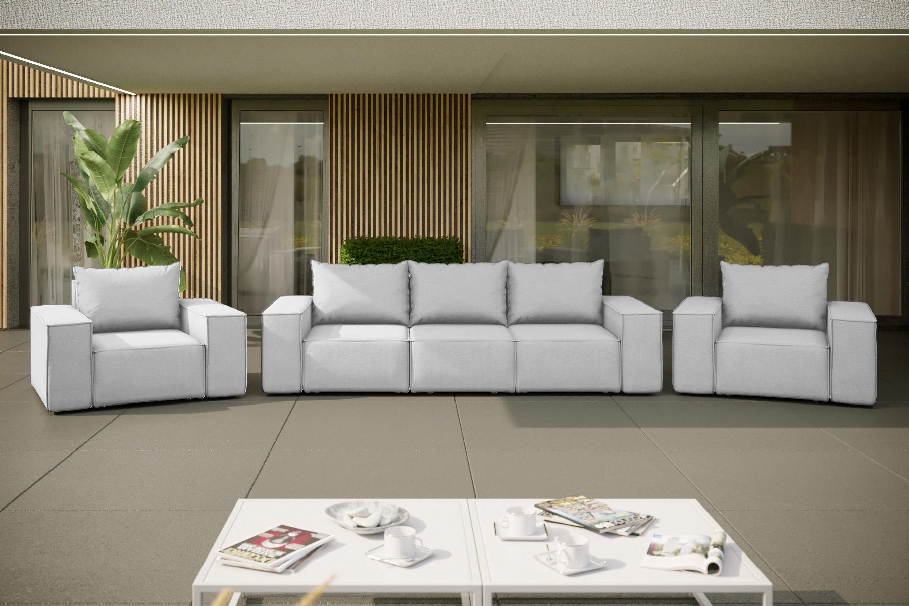 LOUNGEGARNITUR Gartenmöbel set 3+1+1 für den Garten, Terrasse, gartenmöbel lounge set SONNE EXCLUSICVE Hellgrau - Hellgrau, Holz - Kaiser Möbel