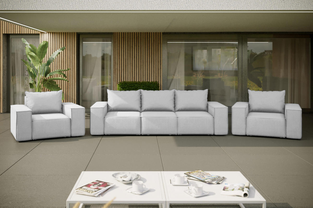 LOUNGEGARNITUR Gartenmöbel set 3+1+1 für den Garten, Terrasse, gartenmöbel lounge set SONNE EXCLUSICVE Hellgrau - Hellgrau, Holz - Kaiser Möbel