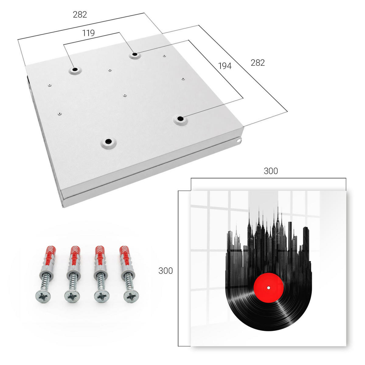 SCHLÜSSELBOX Weiß 30x30 cm – Türöffnung nach rechts - Musik der Stadt - Schwarz, Metall (30/30/5cm) - TULUP