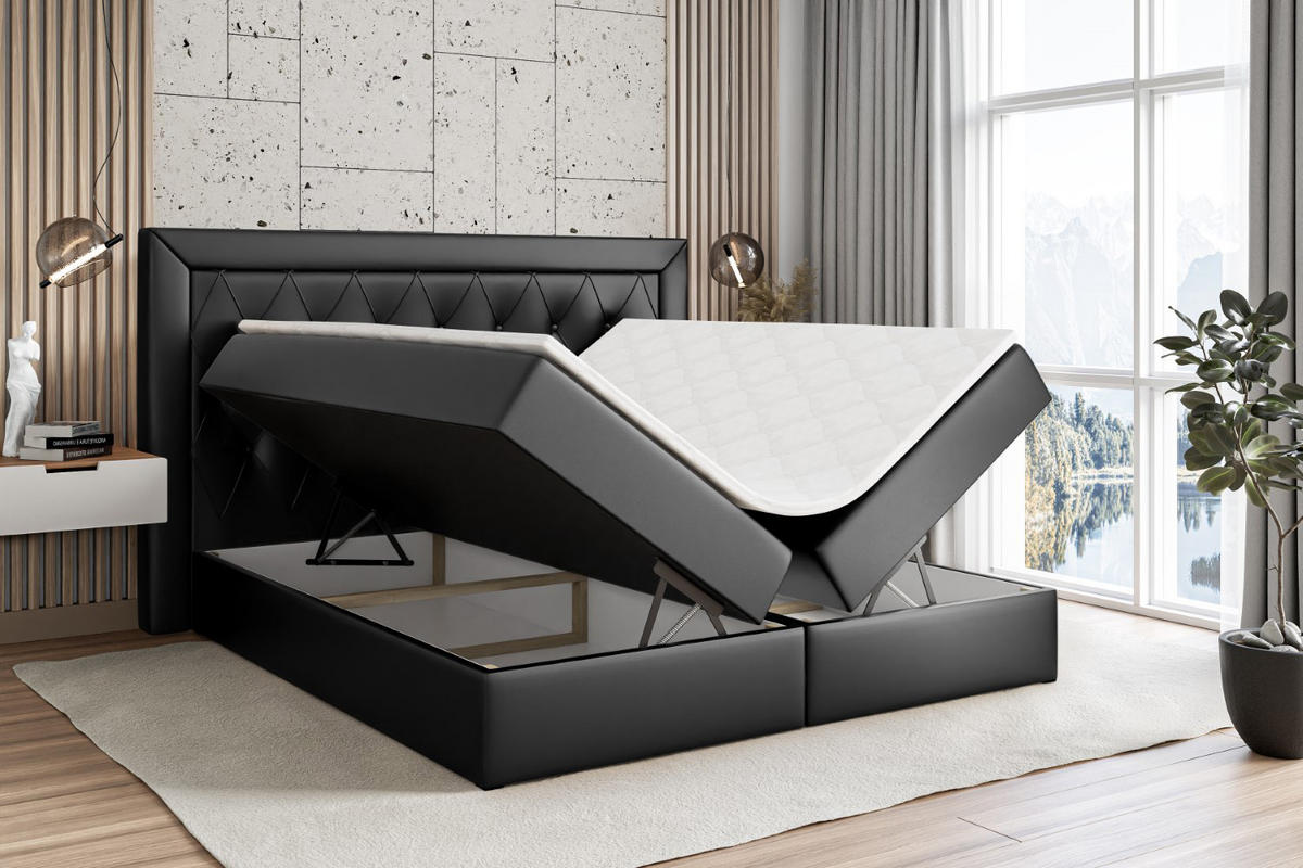 BOXBETT mit H4-Matratze und Lattenrost - NOEL - 120x200 Schwarz Hochglanz - Schwarz Hochglanz, Holzwerkstoff (120/200cm) - ALTDECOR