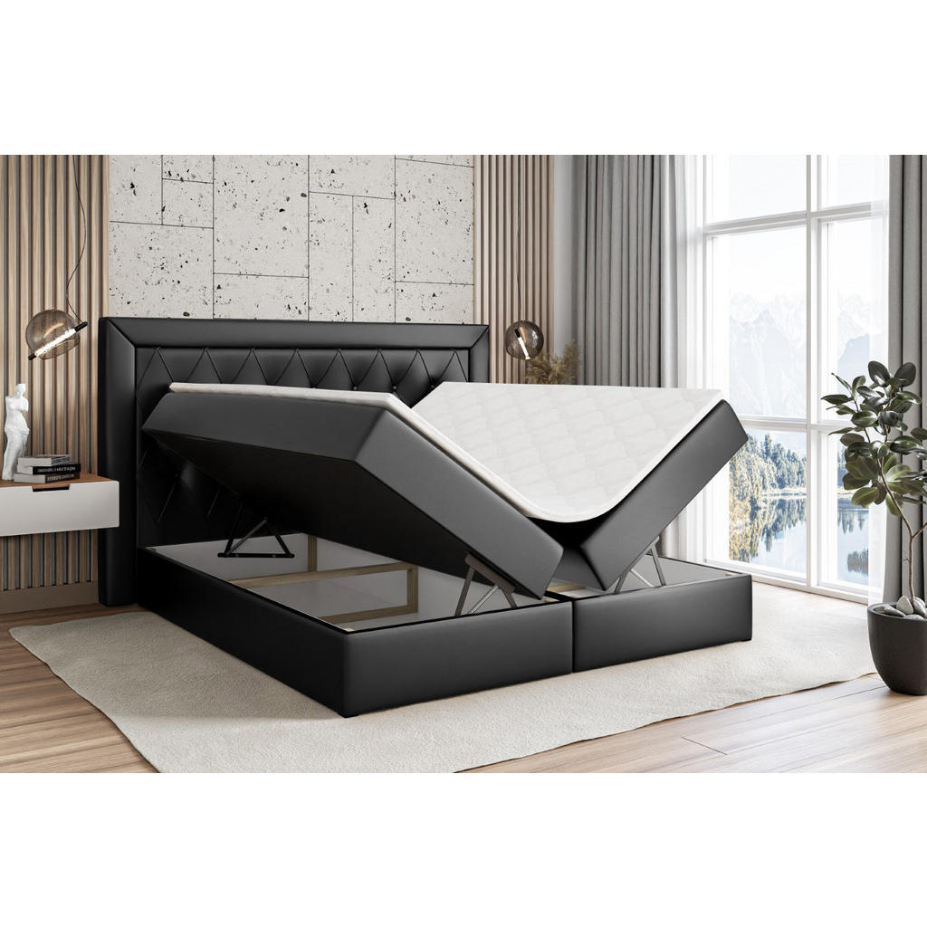 Thumbnail - Altdecor Boxbett, Schwarz Hochglanz, Holzwerkstoff, Höhe ca. 19 cm, 140x200 cm, Schlafzimmer, Betten, Boxspringbetten