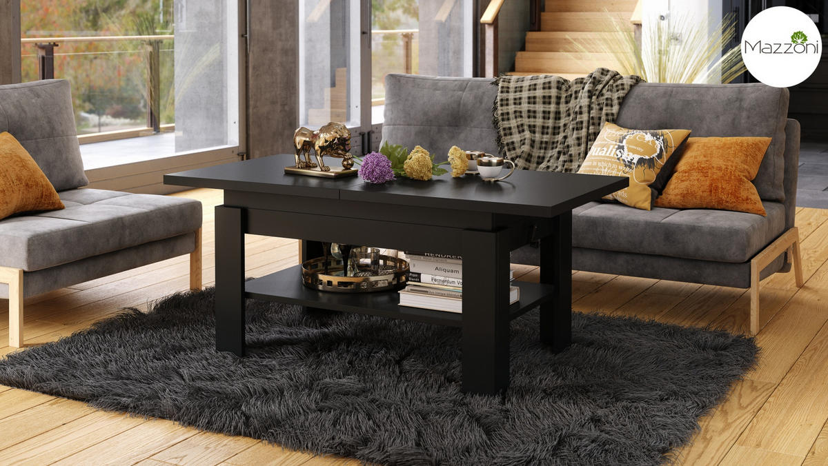 COUCHTISCH rechteckig Schwarz ausziehbar höhenverstellbar - Schwarz, Holzwerkstoff (65/130/58cm) - designimpex