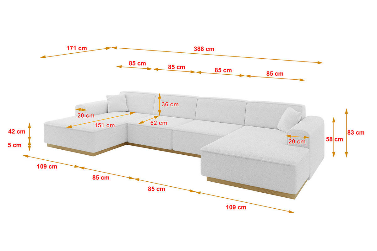 WOHNLANDSCHAFT IREA-U2-v2 - 388x171x83 cm Weiß - Weiß, Holzwerkstoff/Textil (388/83/171cm) - ALTDECOR