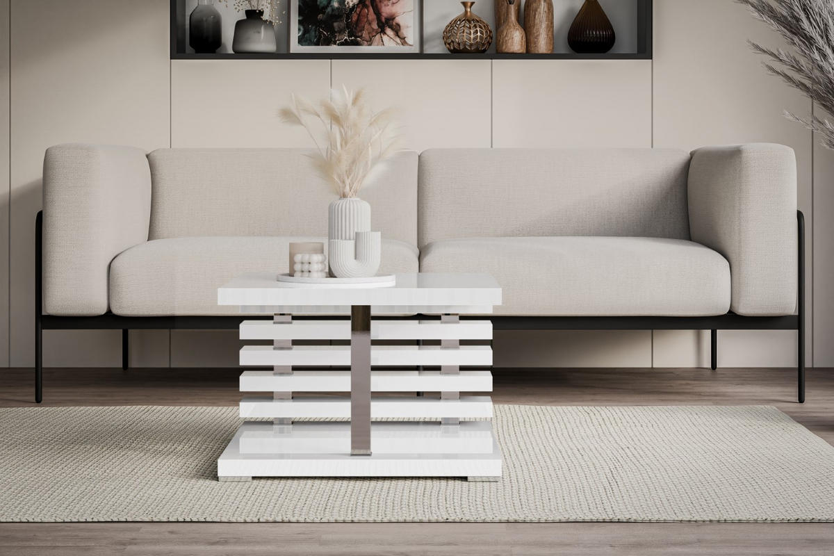 KAFFEETISCH 60x60x44 cm - Hochglanz Weiß - YOTO +2 - Weiß Hochglanz, Holzwerkstoff (60/60/44cm) - ALTDECOR