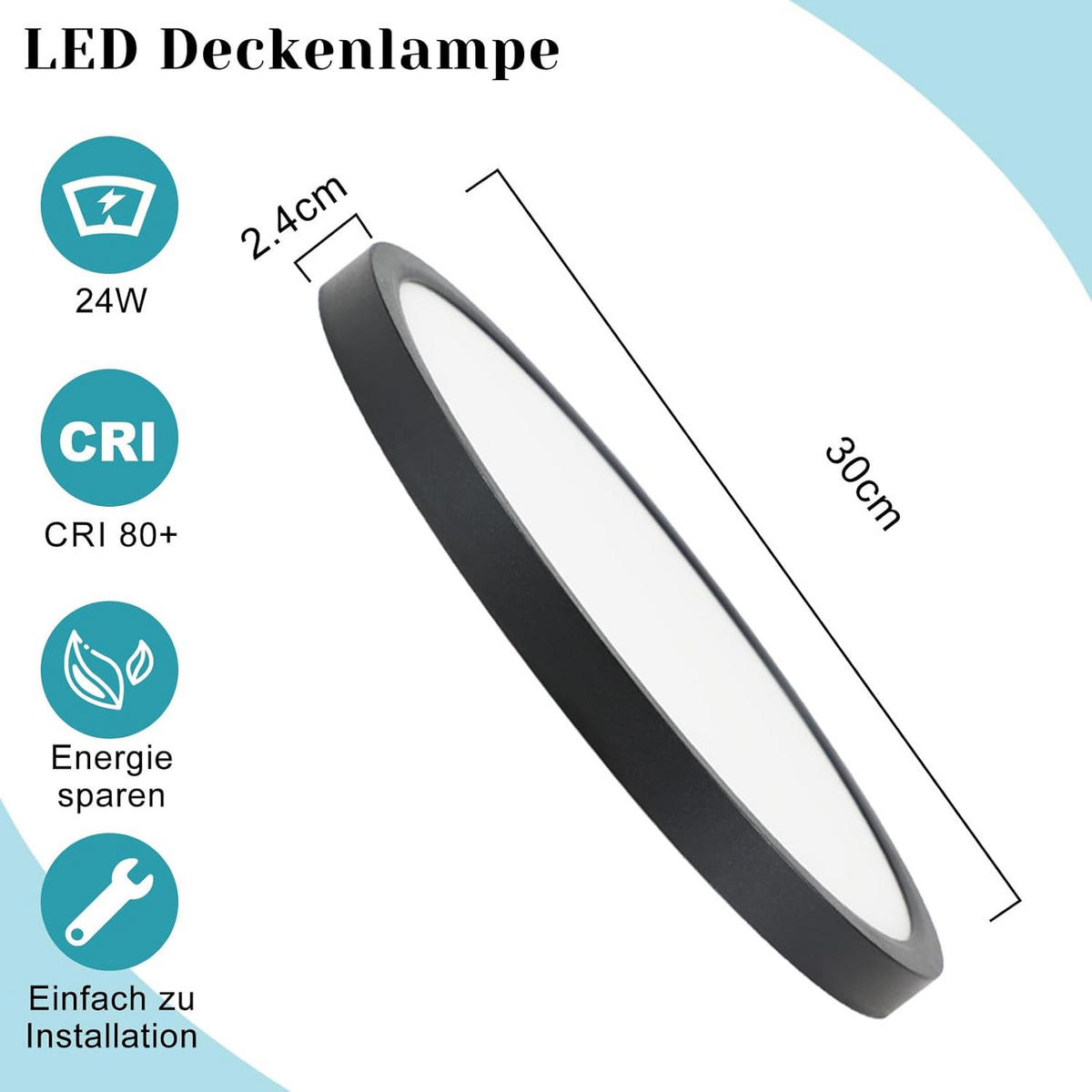 LED DECKENLEUCHTE Daphneira 30/30/2.4 cm - Schwarz, Kunststoff (30/30/2.4cm) - ZMH