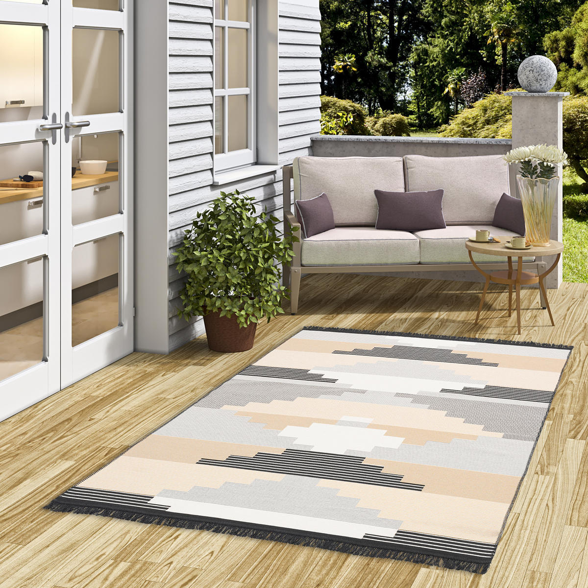 TEPPICH BEIDSEITIG ETHNO KELIM STYLE - Beige/Grau, Textil (120/170cm) - Pergamon