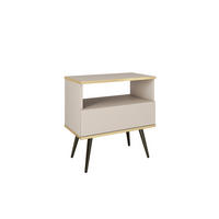NACHTTISCH FORNO (Beige, Goldene Details, 1 Schublade, offenes Fach, schwarze Metallfüße) - Beige/Schwarz, Holz/Holzwerkstoff (54/59/39cm) - Ravio