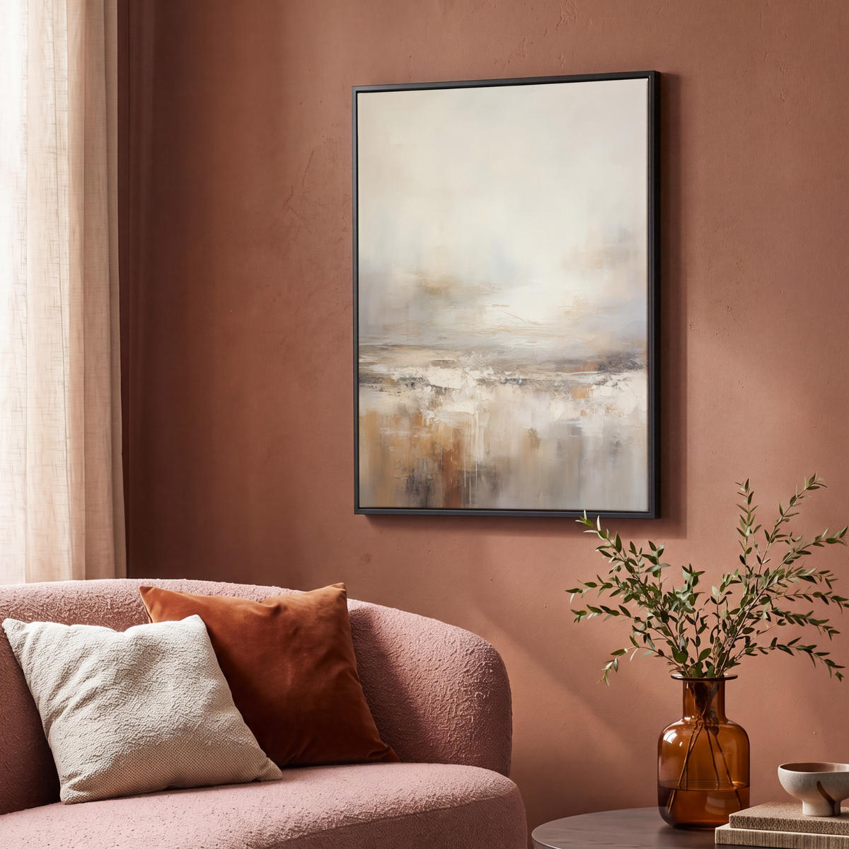 LEINWAND Bilder mit Rahmen - Kunst - Industriell - Grau - Braun - Abstrakt - 70x100 - Sandfarben, Textil (70/100cm) - MuchoWow
