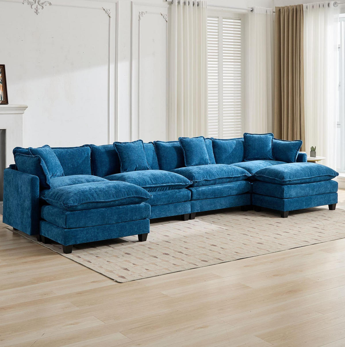 SOFA modular Chenille Blue 4-Sitzer - Blau, Holz (75/84/380cm) - Meubliv