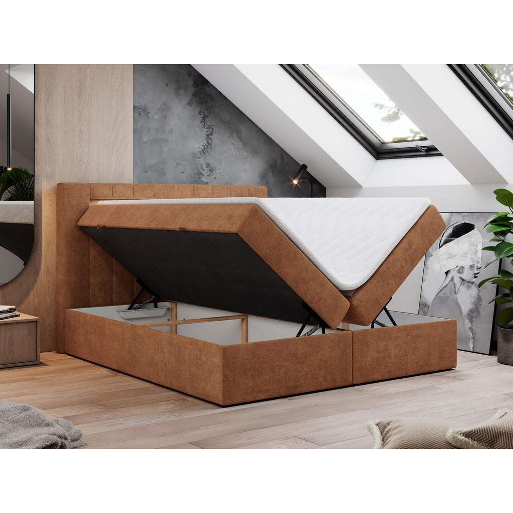 Thumbnail - MKS Boxbett, Orange, Textil, 2-Sitzer, H3, Rechteckig, 160x200 cm, Schlafzimmer, Betten, Boxspringbetten