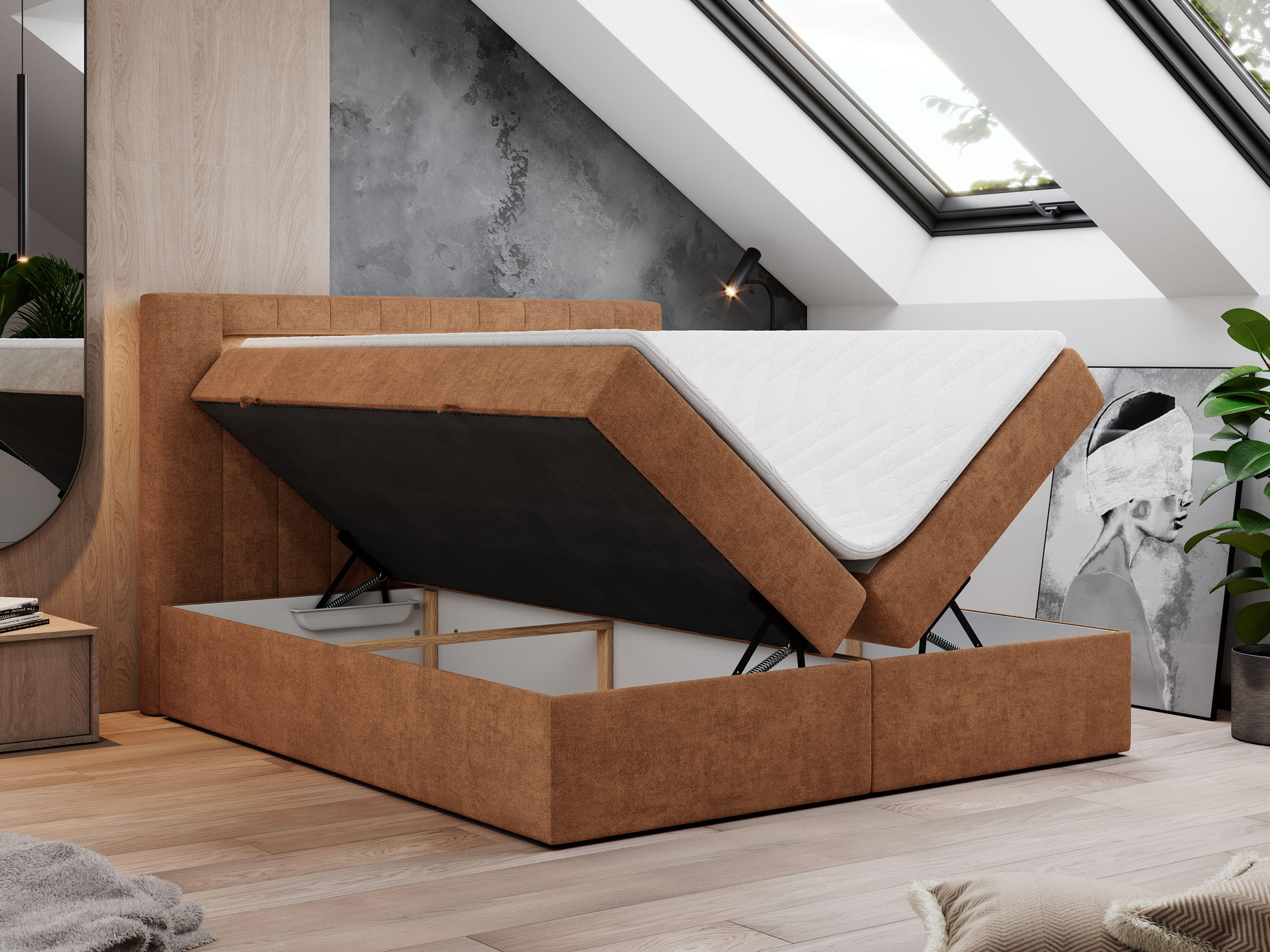 Thumbnail - MKS Boxbett, Orange, Textil, 2-Sitzer, H4, Rechteckig, 160x200 cm, Schlafzimmer, Betten, Boxspringbetten