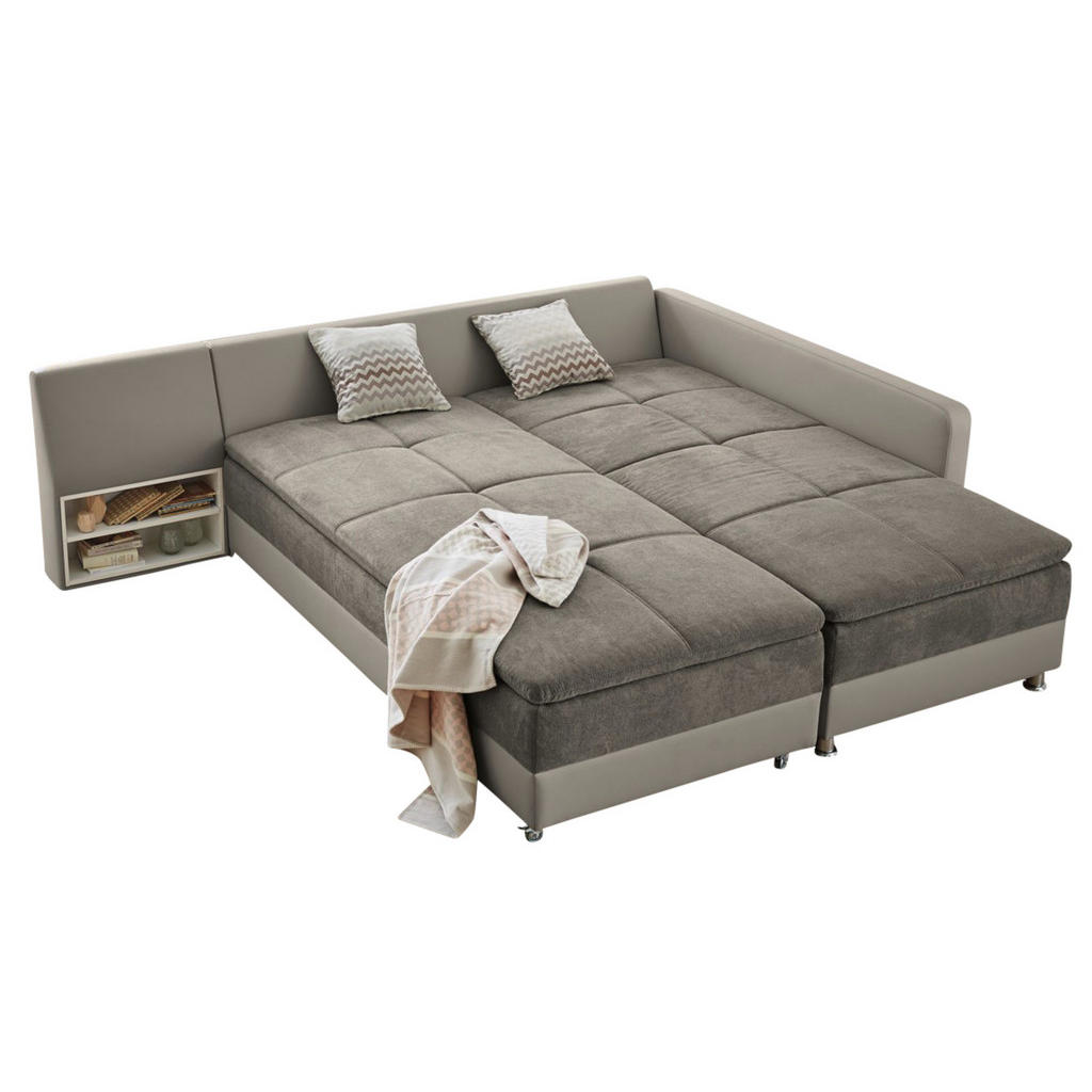 Thumbnail - luma-home Ecksofa-Dauerschläfer, Graubraun, Textil, 4-Sitzer, Füllung: Kaltschaum, Ottomane links,L-Form, 306x223 cm, Wo...