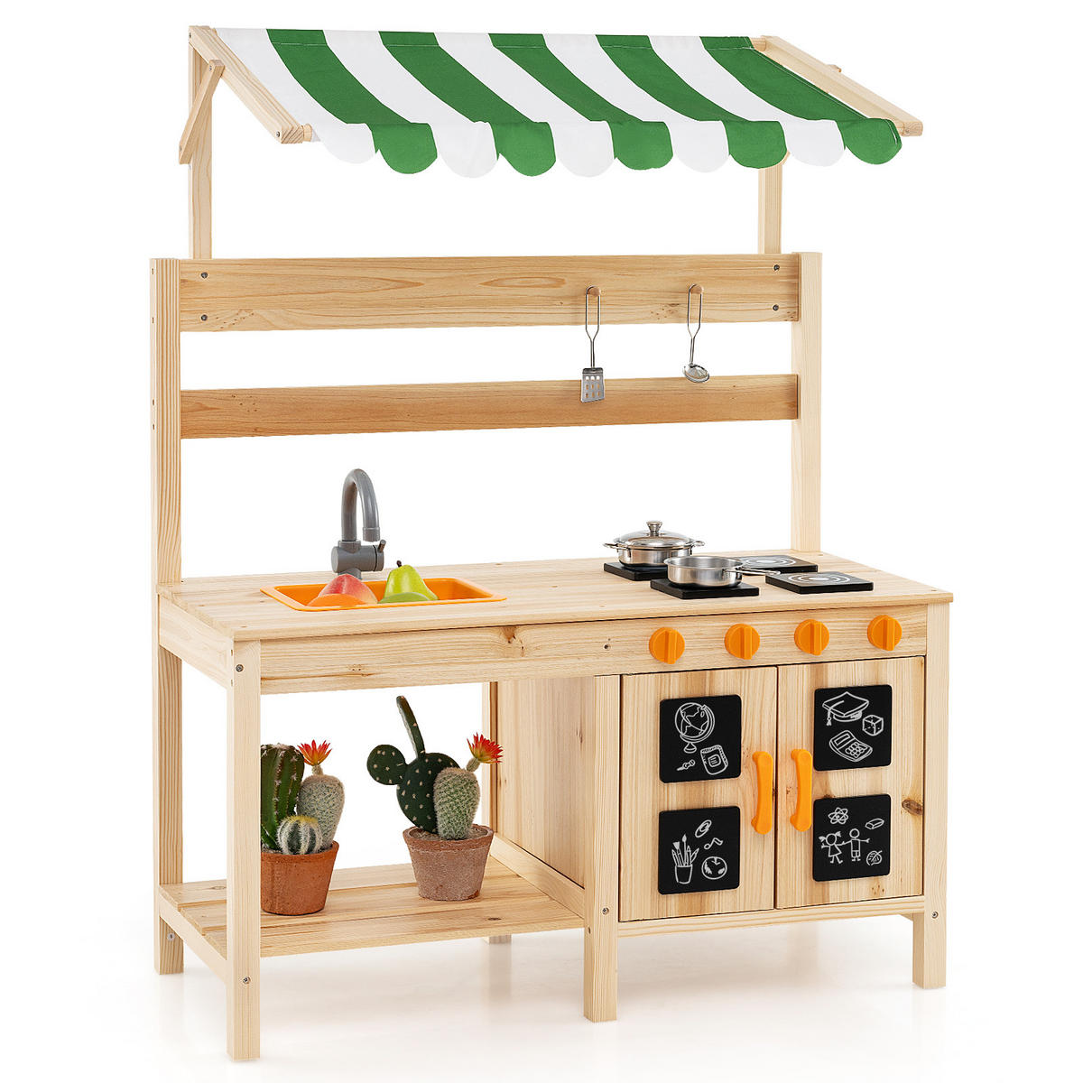 KINDERKÜCHE Outdoor Natur - Naturfarben, Holz (88/39/117cm) - COSTWAY