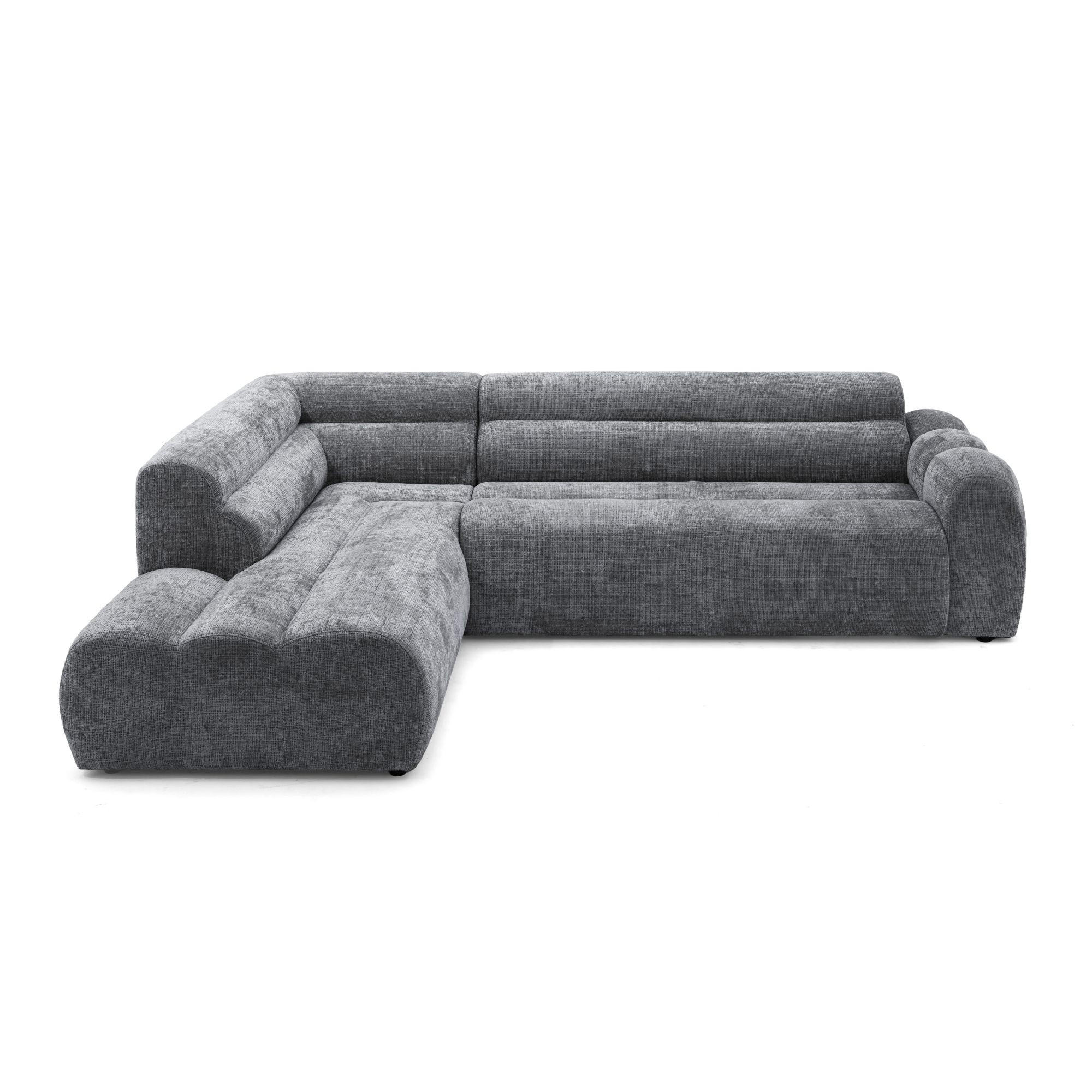 4-SITZER modulares Ecksofa VEER L Links, 283 x 190 cm, Chenille Webstoff Dunkelgrau - Dunkelgrau/Schwarz, Holz/Kunststoff (283/190cm) - Muffo