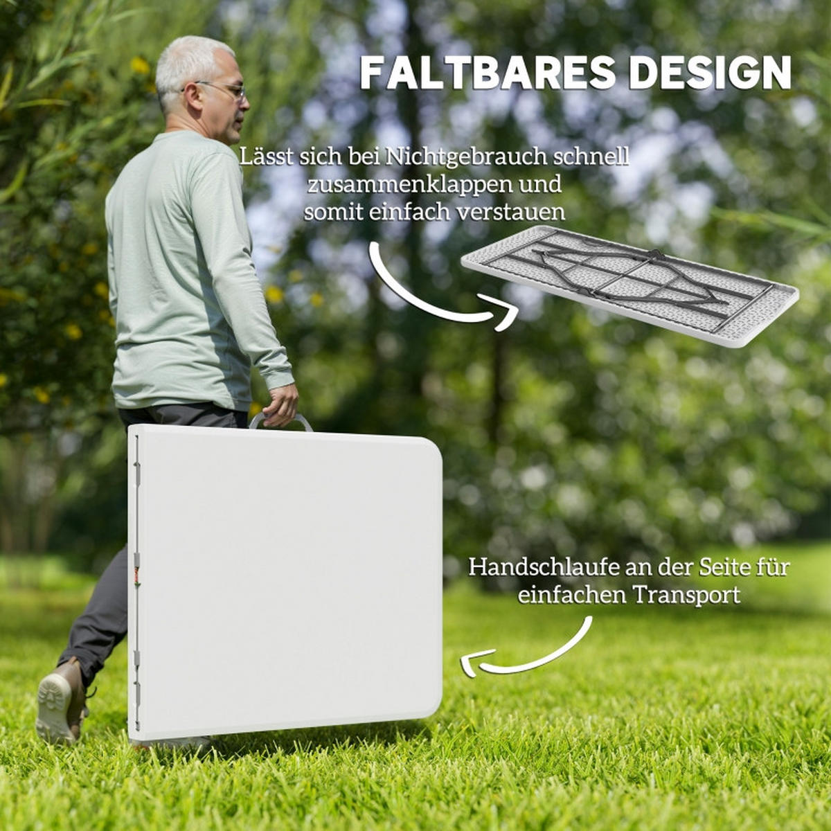 GARTENTISCH Weiß, klappbar, Metall, Kunststoff, faltbar - Multicolor, Holz (101/81/8cm) - SHOPENTRA