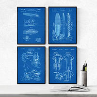 POSTER Set mit 4 BLAU PATENTEN SURF A4 Rahmenlos - Klar, Papier (29.7/3cm) - Nacnic