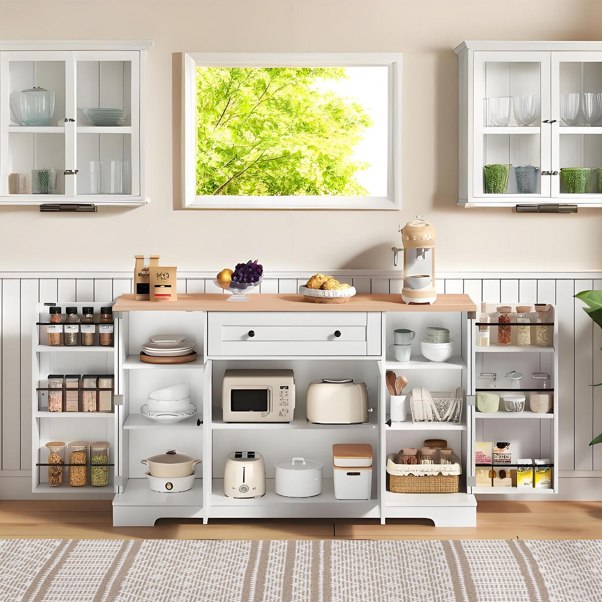 SIDEBOARD mit Schublade & Regaltüren, Natur/Weiß - Weiß, Holzwerkstoff (138/85/40cm) - Urban Meuble
