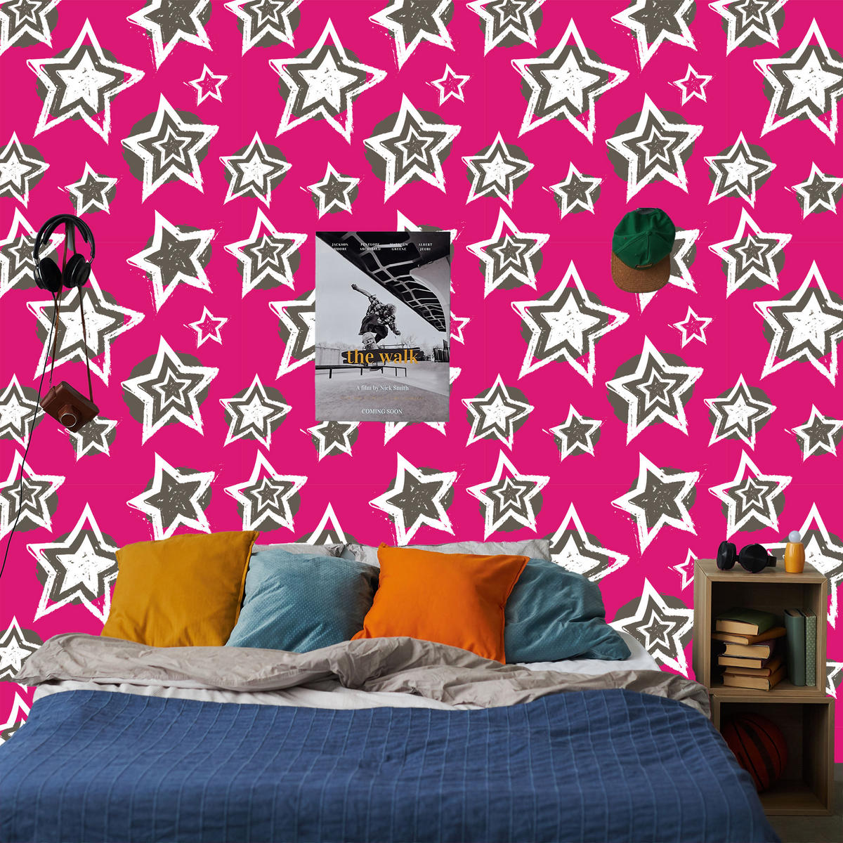 VLIESTAPETE Rock-Sterne im Comic-Stil – Pink, Schwarz, Weiß – 50x1000 cm - Pink/Schwarz, Papier (50/1000cm) - Muralo