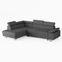 ECKSOFA CAROLINE Links Grau Cord-Stoff L-Form Couch mit Schlaffunktion & Bettkasten - Chromfarben/Grau, Textil (253/190cm)
