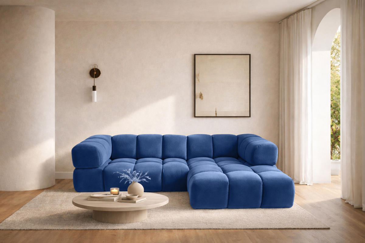 ECKSOFA L-Form Averro, stoff Bluvel, Tintenblau, Rechts - Blau, Holz (280/150cm) - Kaiser Möbel