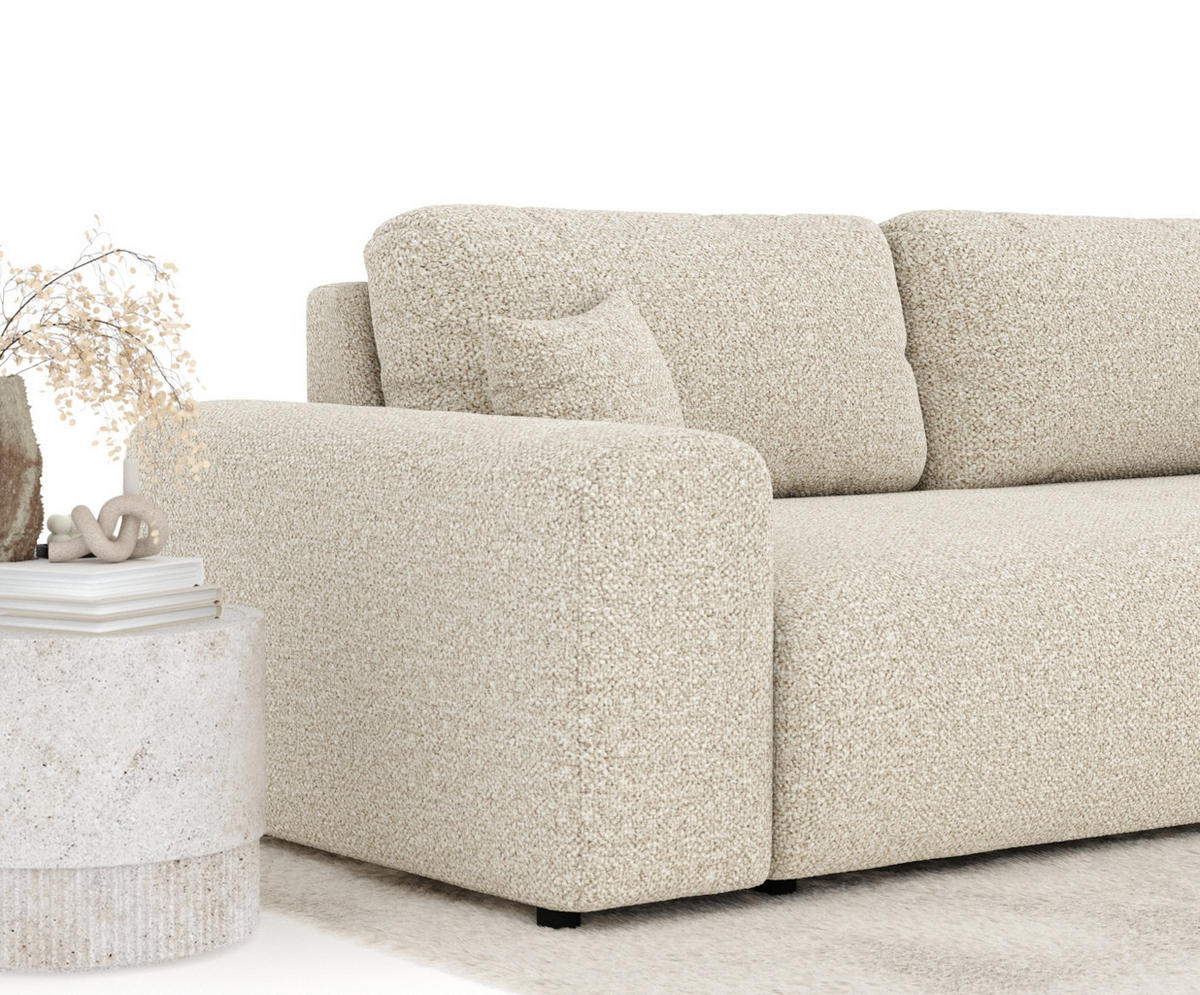 3-SITZER-SOFA Zanzibar Beige Plüschstoff - Beige/Schwarz, Holz/Holzwerkstoff (213/79/108cm) - Maison de Reve