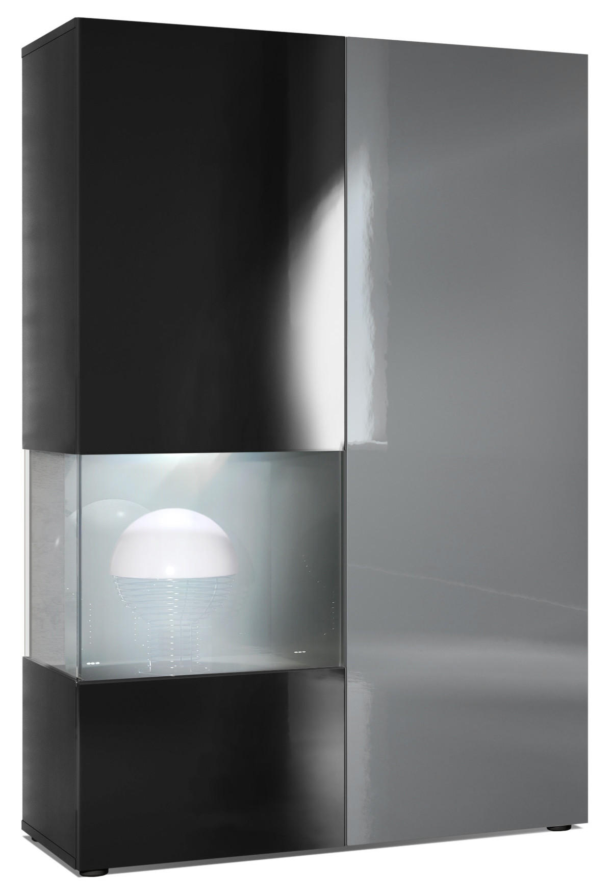 VITRINE Morena Tür und Einsatz in Grau Hochglanz - Grau, Holzwerkstoff (91.5/136.5/37cm) - Vladon