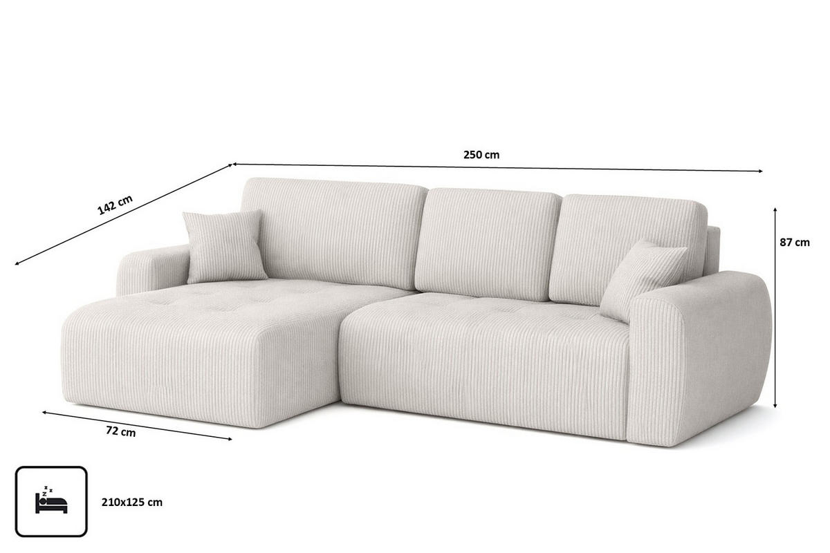 ECKSOFA Mit Schlaffunktion Und Bettkasten L-Form Ivo L, Cordstoff Poso, Beige, Links - Beige, Holz (250/142cm) - Kaiser Möbel