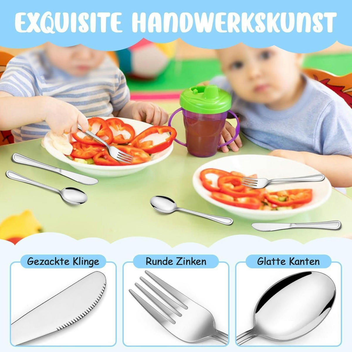KINDERBESTECK Set 16-teilig Edelstahl ab 3 Jahre - Silberfarben, Metall