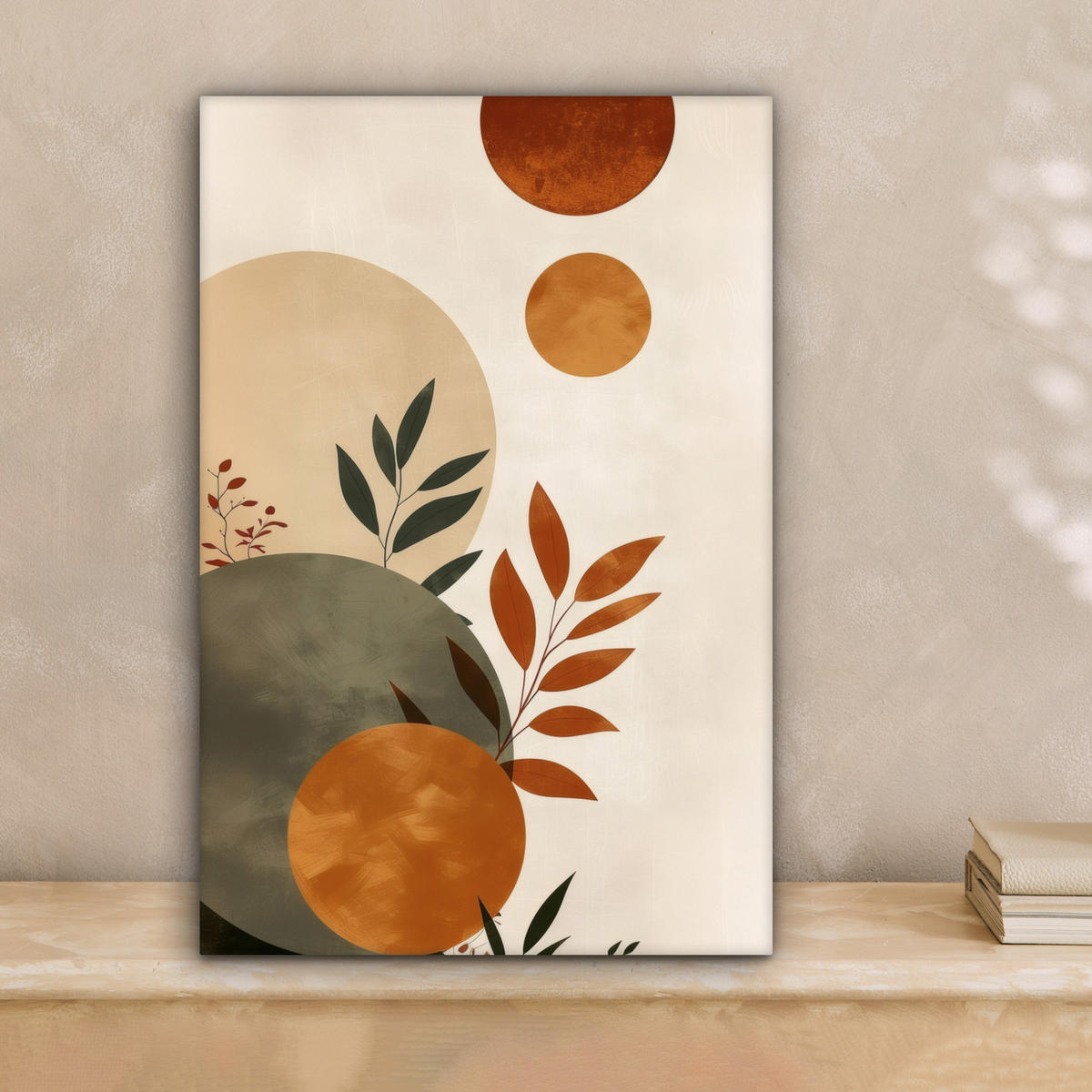 LEINWANDBILD Formen - Rund - Blätter - Beige 20x30 cm - Rostfarben, Textil (20/30cm) - MuchoWow