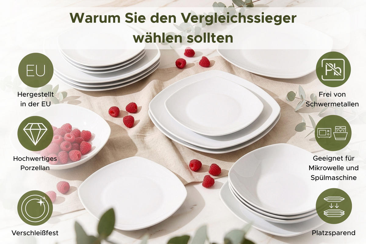 TAFELSERVICE CARLINA 6-Personen 18-tlg - Weiß, Keramik (25.5/2/25.5cm) - KONSIMO®