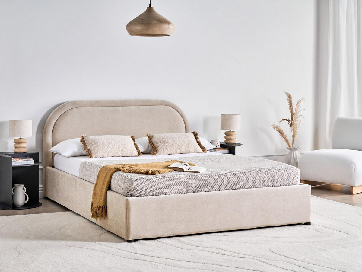 PAT cu spațiu de depozitare 140/200 șenilă bej deschis Quillien - bej, material textil (140/200cm) - Beliani