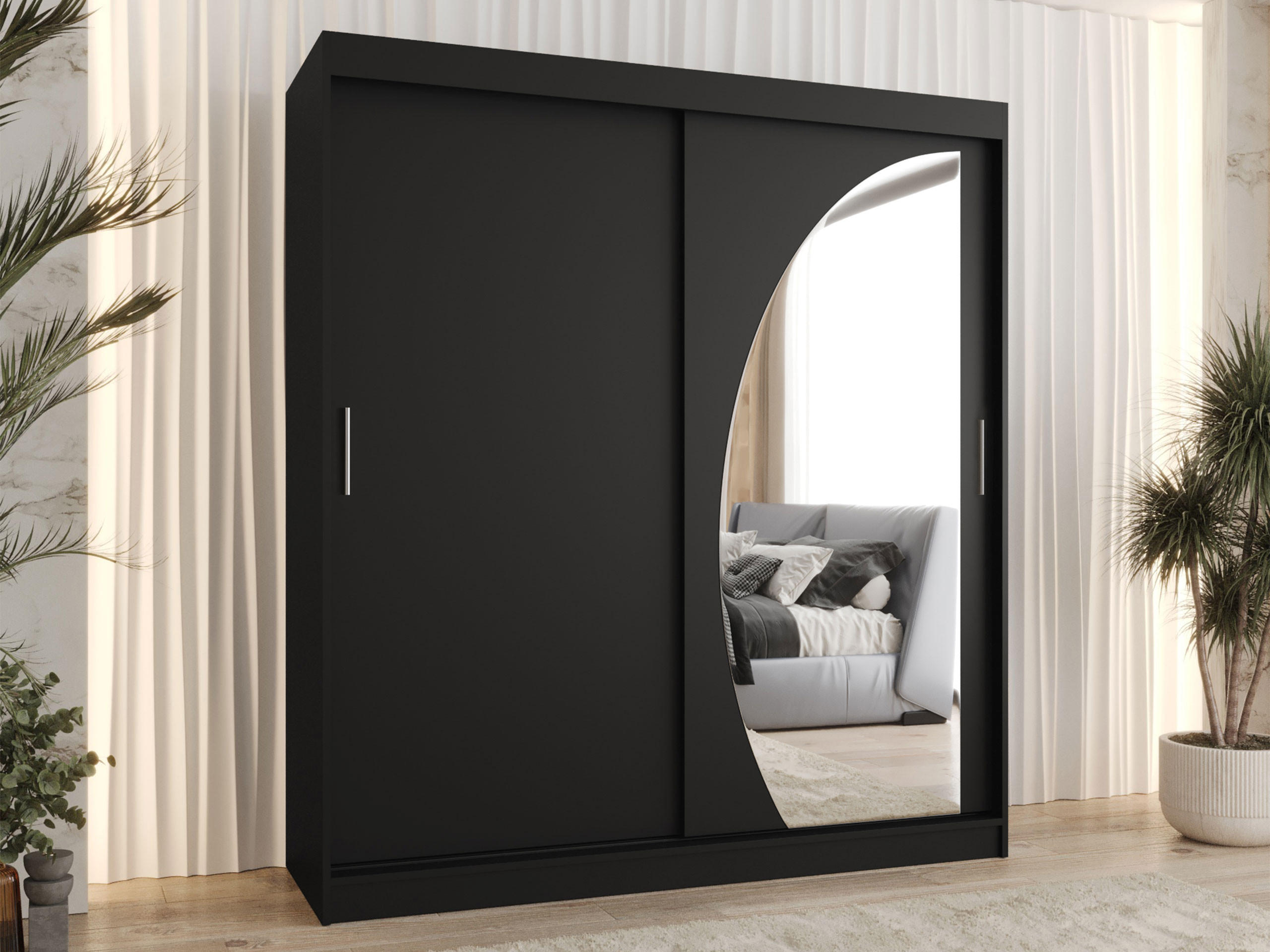 SCHWEBETÜRENSCHRANK Wika 180 cm mit Schubladen - Silberfarben/Schwarz, Holzwerkstoff/Kunststoff (180/200/62cm) - MIRJAN24