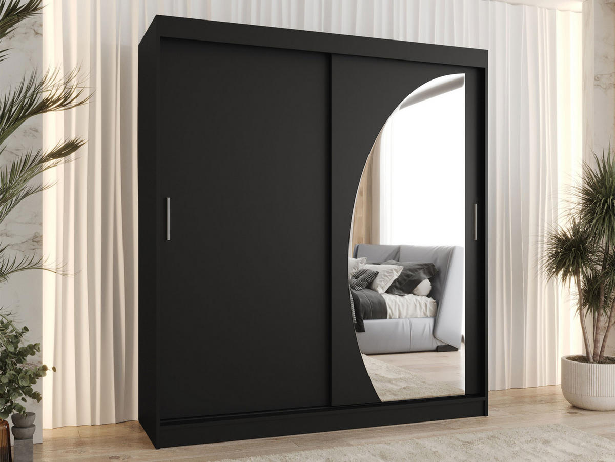 SCHWEBETÜRENSCHRANK Wika 180 cm mit Schubladen - Silberfarben/Schwarz, Holzwerkstoff/Kunststoff (180/200/62cm) - MIRJAN24