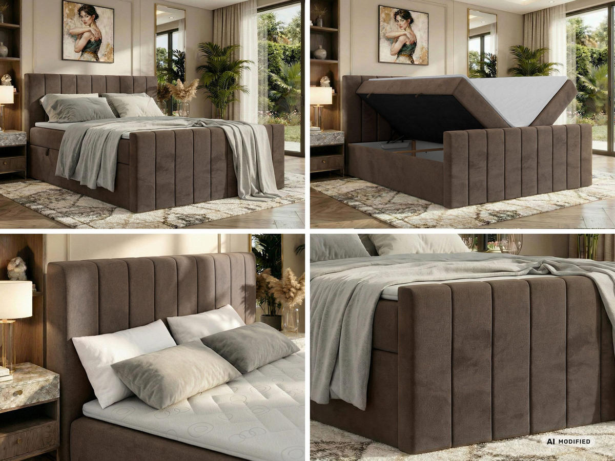 BOXBETT ALVER DUO 140/200 - Braun Velvet - Topper T25 - H4 - Schwarz/Braun, Kunststoff/Textil (140/200cm) - MKS