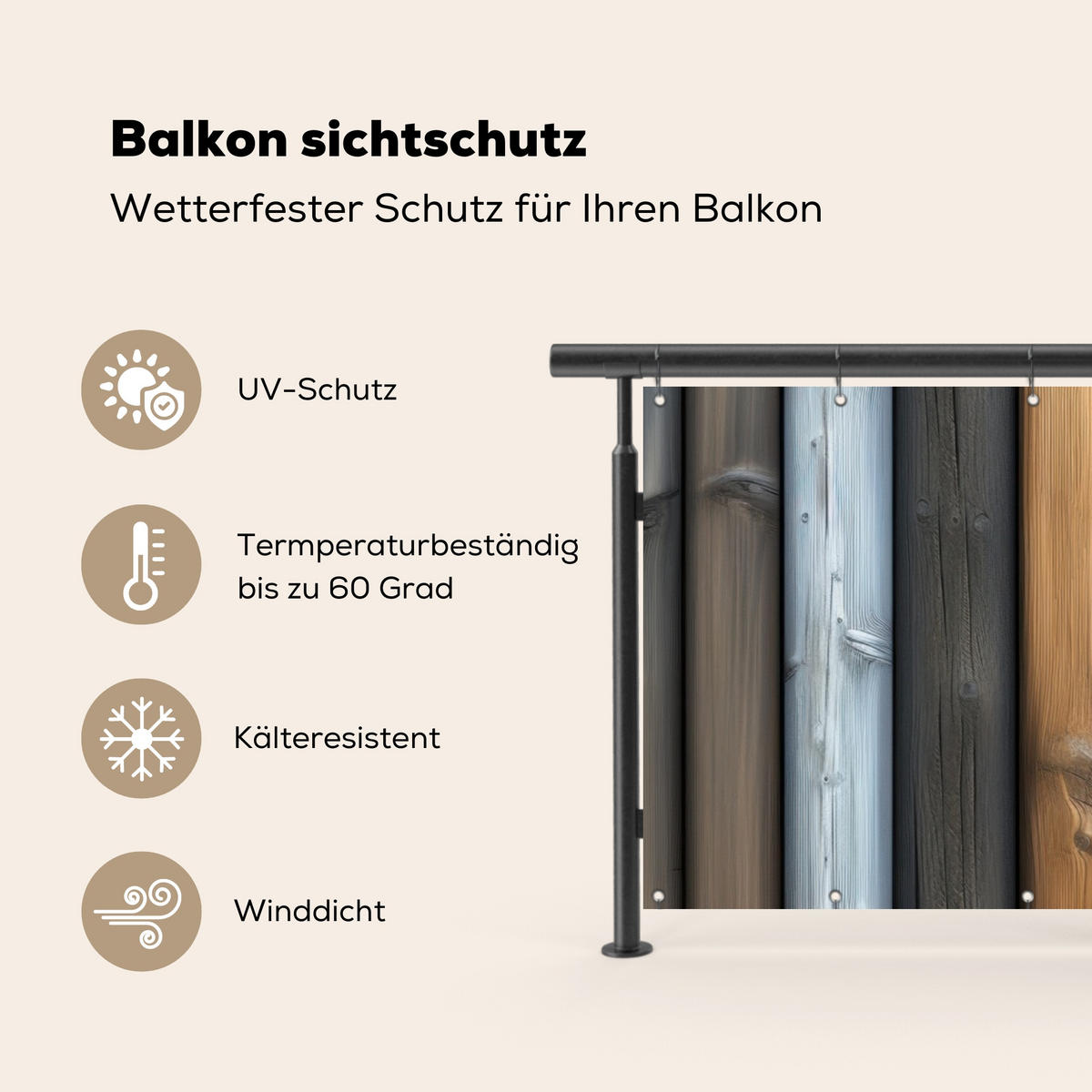 BALKON-SICHTSCHUTZ Holz - Dielen - Gemischt - Teakfarben, Kunststoff (300/110cm) - MuchoWow