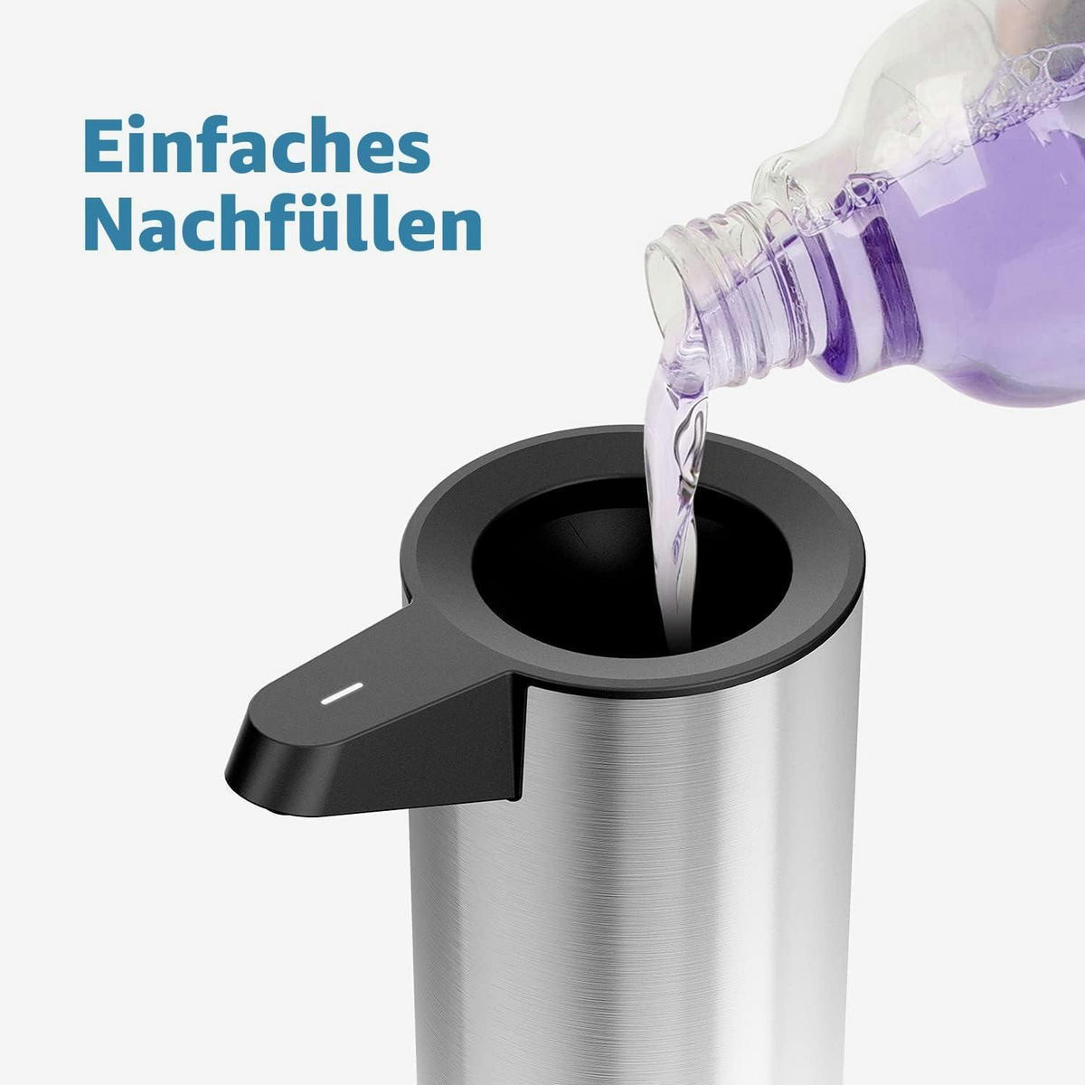 SEIFENSPENDER Automatisch Edelstahl mit Sensor 280ml USB-Aufladung Gebürstet - Silberfarben, Metall (8/18.5/12cm)