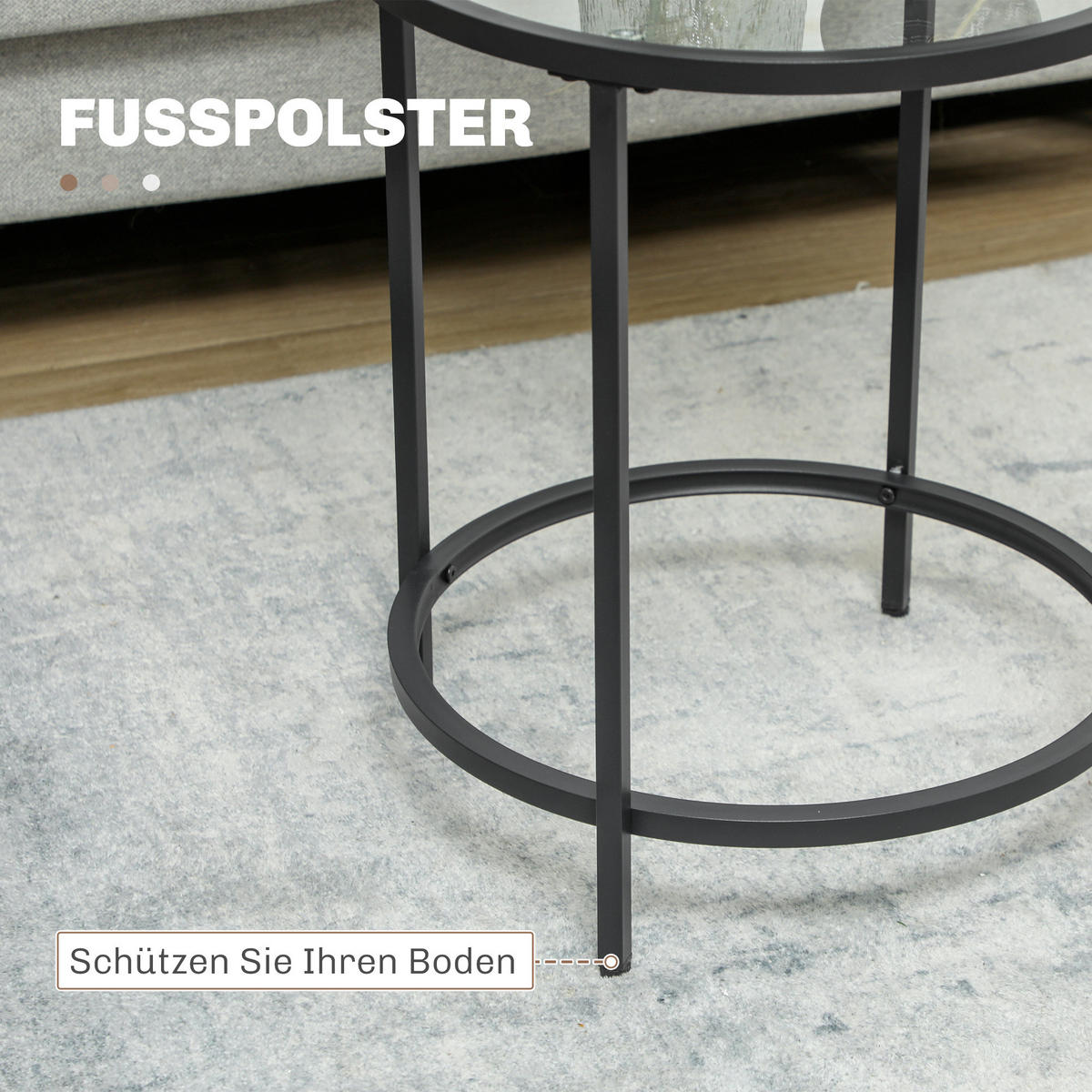 BEISTELLTISCH Rund Couchtisch mit Tischplatte aus Glas, Metallrahmen, Schwarz - Schwarz, Metall (48/48/54.7cm) - HOMCOM